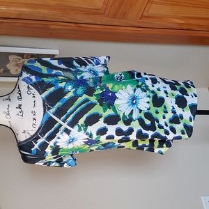 Deb Floral Sequin Top Blue Green Size LARGE